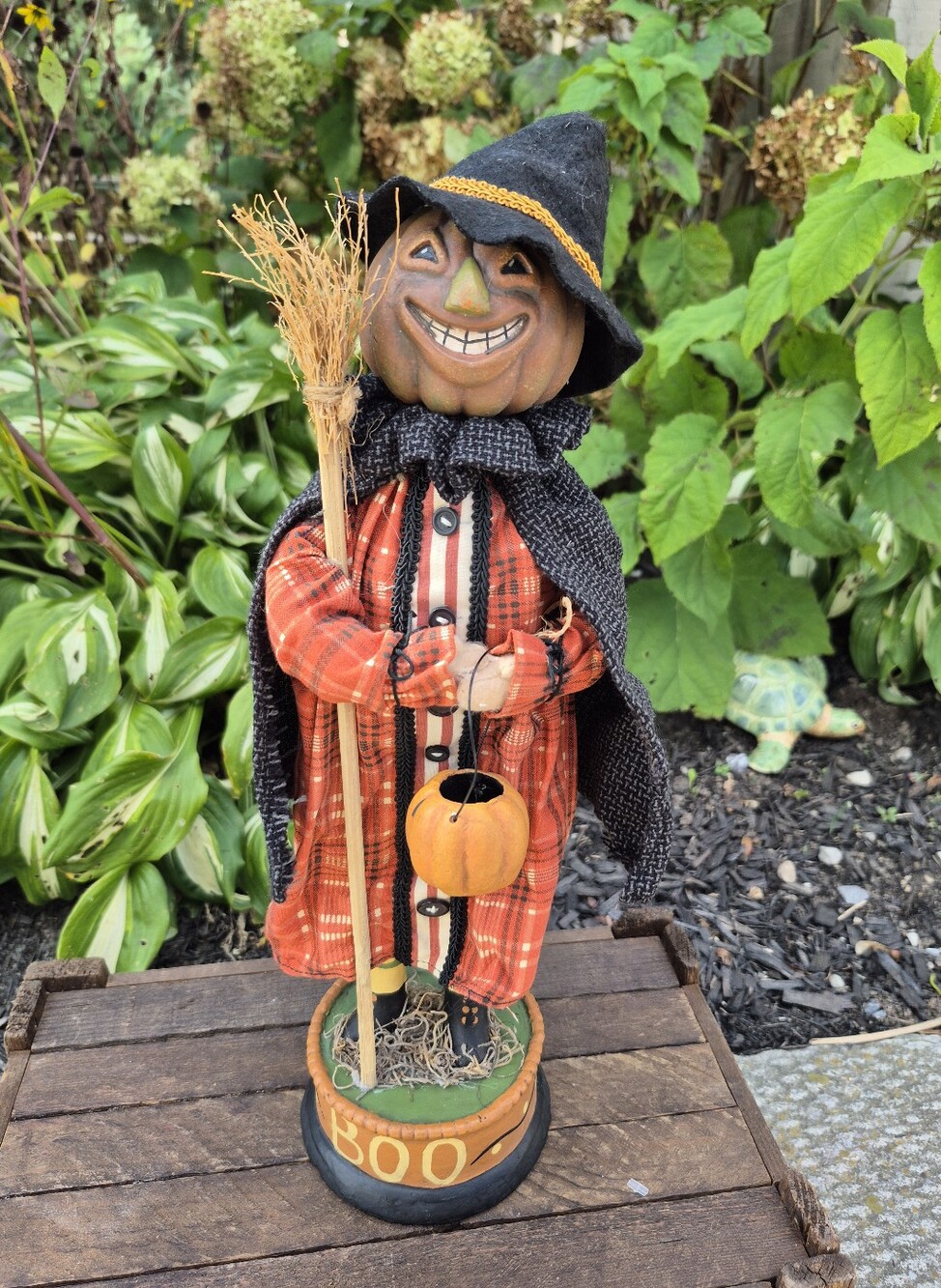 Vintage Design CJF Halloween Pumpkin Witch Figurine 16" Folk Art Boo Base